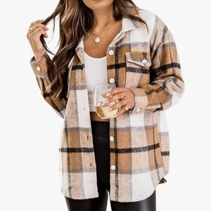Womens Flannel Plaid Shacket Wool Blend Button Down Size L